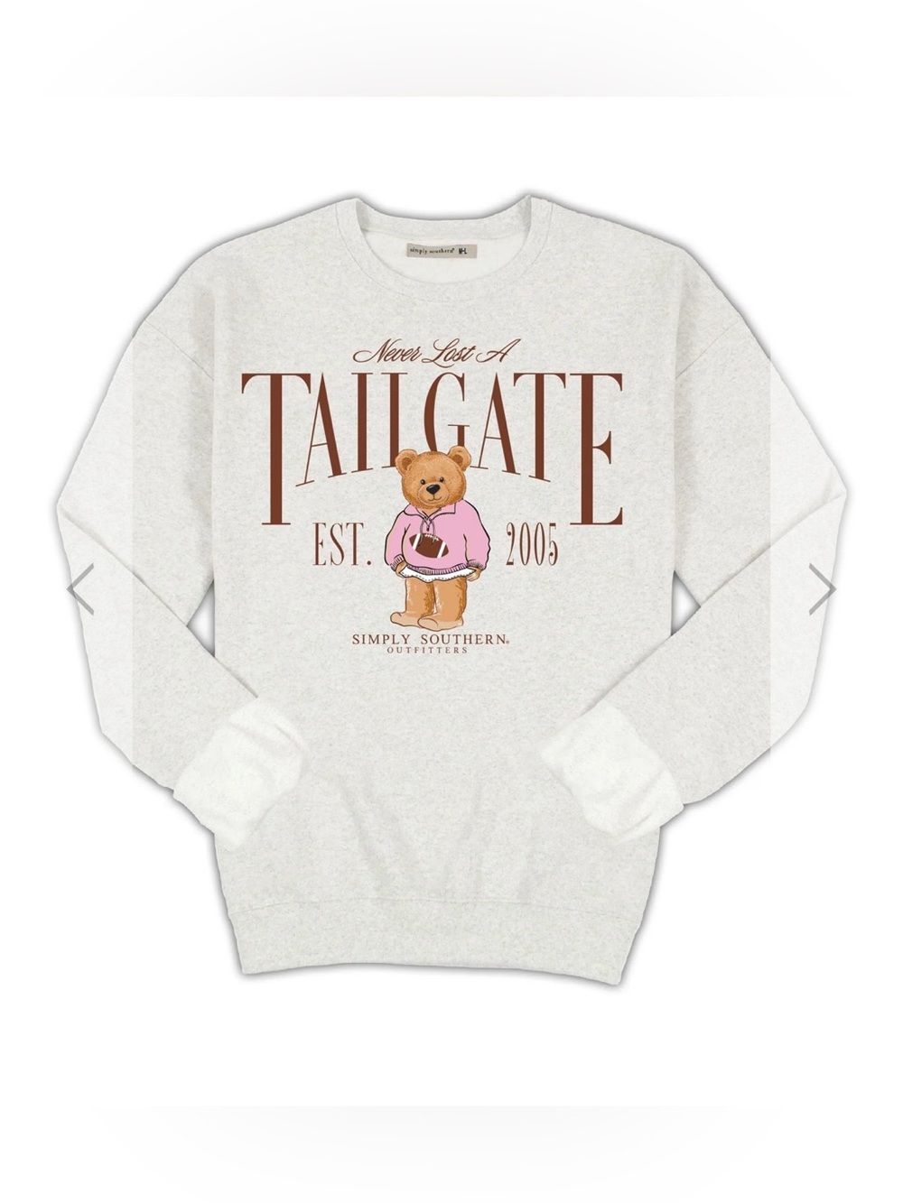 🏈🧸EUC Simply Southern "Never Lost a Tailgate🏈🧸Crewneck Sweatshirt" Lt. Gray🩶M-L - Picture 3 of 10
